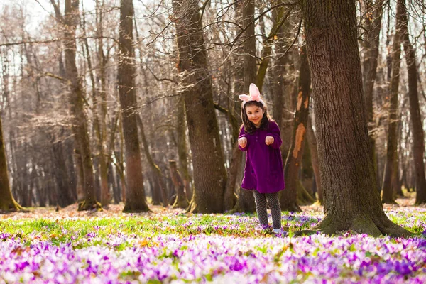 Little girl with banny ears in spring park — Stock Photo, Image