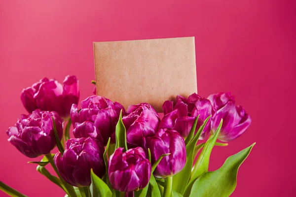 Bellissimo bouquet di tulipani con biglietto di auguri — Foto Stock