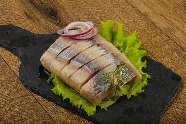 Sliced Herring Fillet Dill Onion — Stock Photo, Image