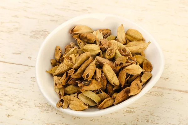 Dry Cardamom Seeds Heap Bowl — Stock Photo, Image