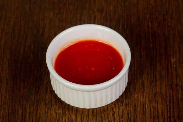 Salsa Picante Tomate Sobre Madera — Foto de Stock