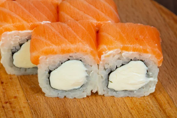 Close View Roll Salmon Soft Cheese — Stock Photo, Image