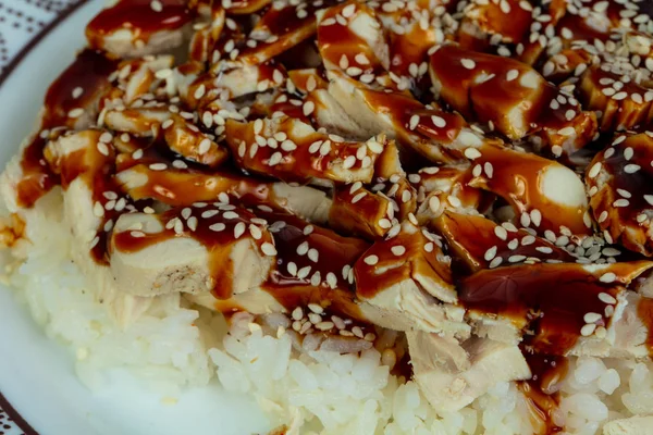 Teriyaki Chicken Rice Sesam Seeds — Stock Photo, Image