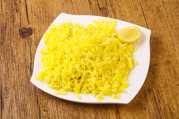 Indian Traditional Cuisine Yellow Rice Lime — Stock Photo, Image