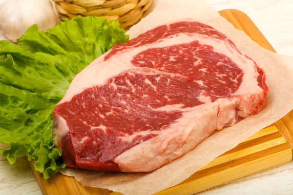 Nyers Rib Eye Nyers Steak Főzésre Készen — Stock Fotó
