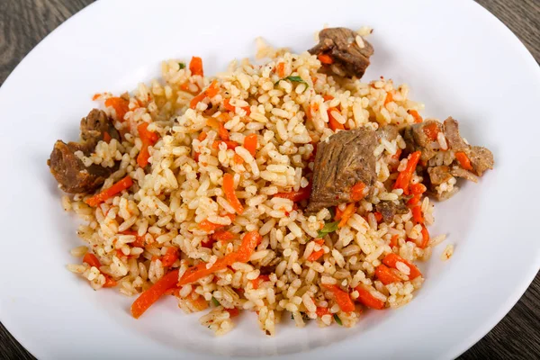 Arroz Asiático Plov Com Carne Cenoura — Fotografia de Stock