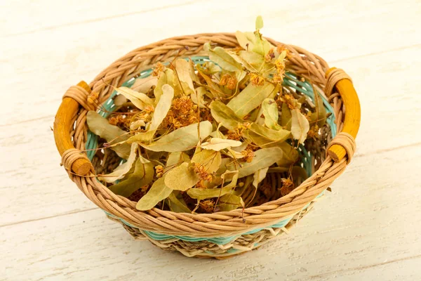 Dried Linden Heap Bowl Wooden Background — Stock Photo, Image