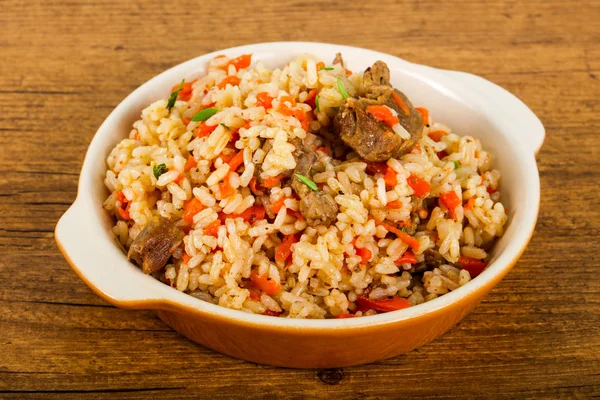 Arroz Asiático Plov Com Carne Cenoura — Fotografia de Stock