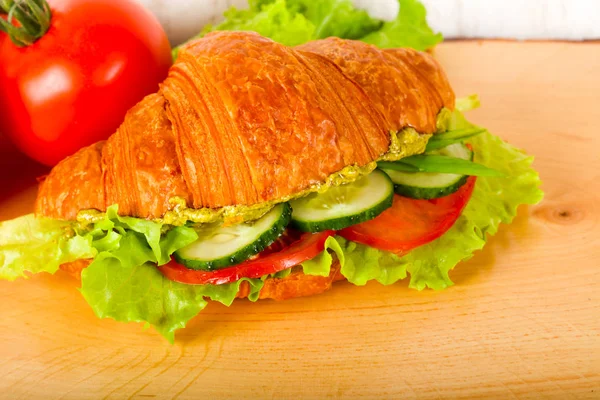 Vegan Croissant Vegetables Wooden Table — Stock Photo, Image