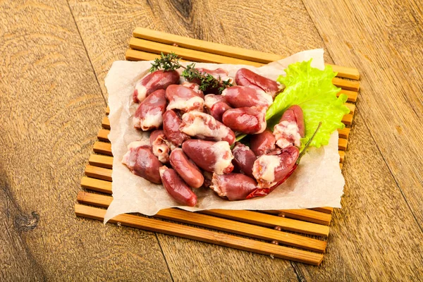 Raw Chicken Hearts Heap Thyme Branch — Stock Photo, Image