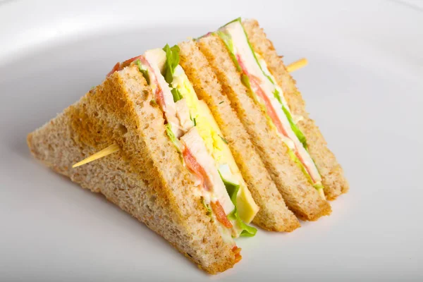 Töve Club Sandwich Hús Sajt Zöldségek — Stock Fotó