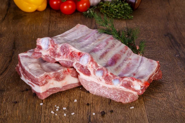 Raw Pork Meat Wooden Background — Stock Photo, Image