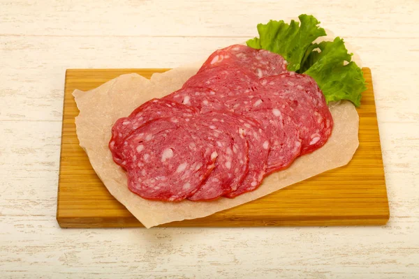 Spanische Wurst Salchichon Über Hölzernem Hintergrund — Stockfoto