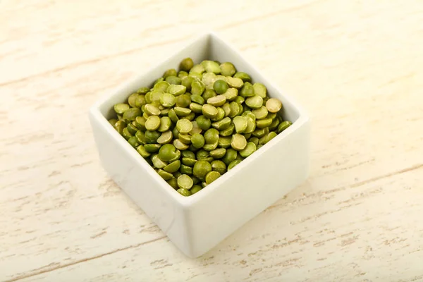 Green Peas Pile Bowl Wooden Background — Stock Photo, Image