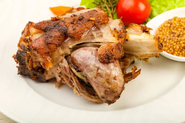 Gebratenes Schweinekeule Mit Dijon Senfsauce — Stockfoto