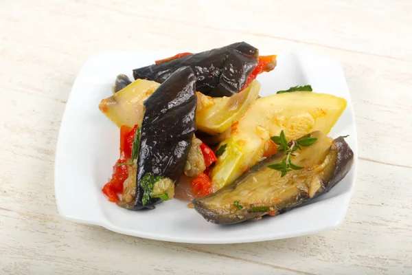 Steamed Vegetables Eggplant Tomato Pepper Zucchini — Stock Photo, Image