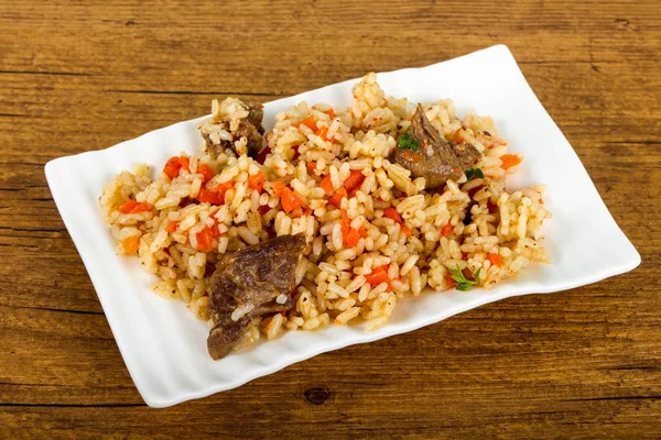 Asiatischer Reis Plov Mit Fleisch Und Karotten — Stockfoto