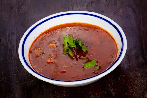 Tomato soup with meat and beans — Stock Image Tomato Soup Meat Beans Royalty Free Stock Photos