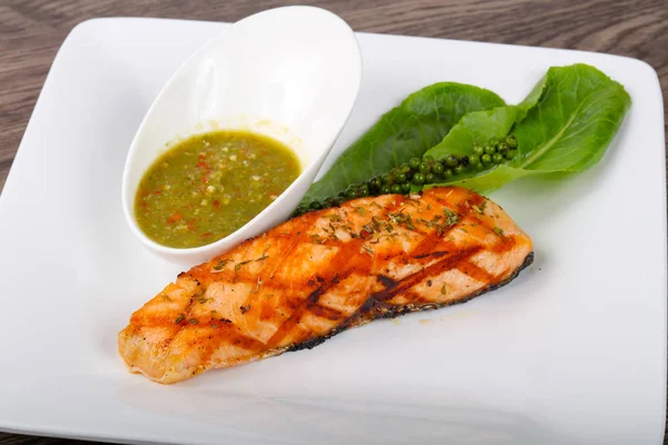 Grilled Salmon Lime Pepper Sauce — Stock Photo, Image