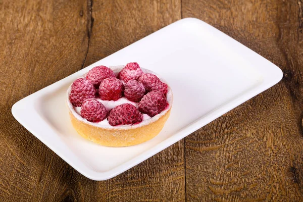 Raspberry Tasty Cake Wooden Background — Stock Photo, Image