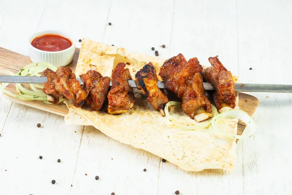 Lamb Ribs Bbq Onion Sauce — Stock Photo, Image