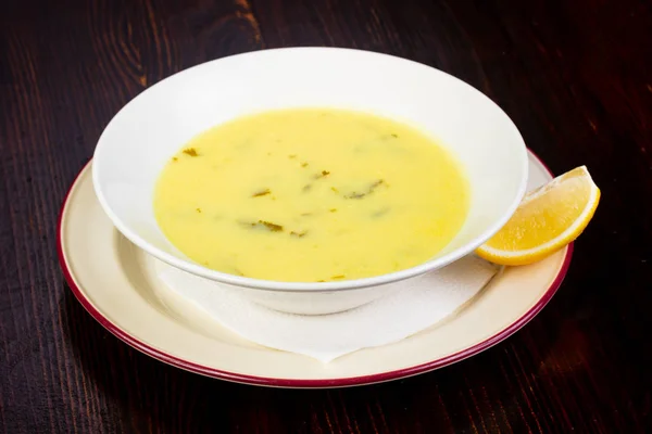 Georgian soup chihirtma served lemon — Stock Image Georgian Soup Chihirtma Served Lemon Royalty Free Stock Photos