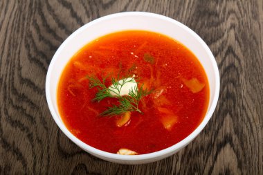 Rus Borcsh çorba ahşap arka plan üzerinde