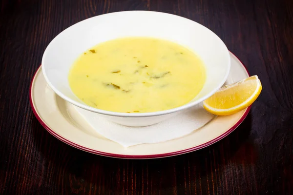 Georgian soup chihirtma served lemon — Stock Image Georgian Soup Chihirtma Served Lemon Stock Image