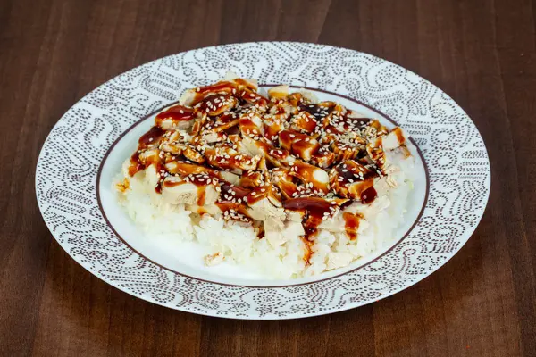 Teriyaki Chicken Rice Sesam Seeds — Stock Photo, Image