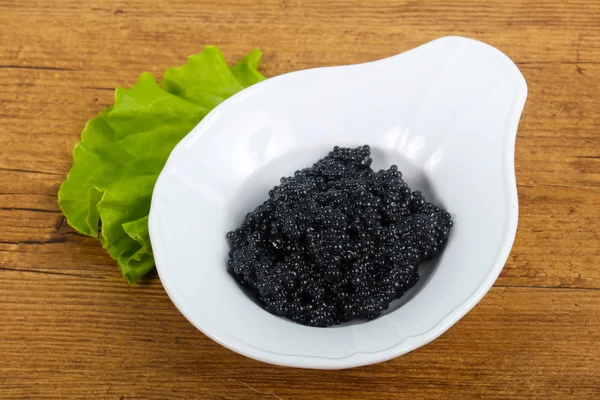 Cuenco Caviar Negro Sobre Fondo Madera —  Fotos de Stock