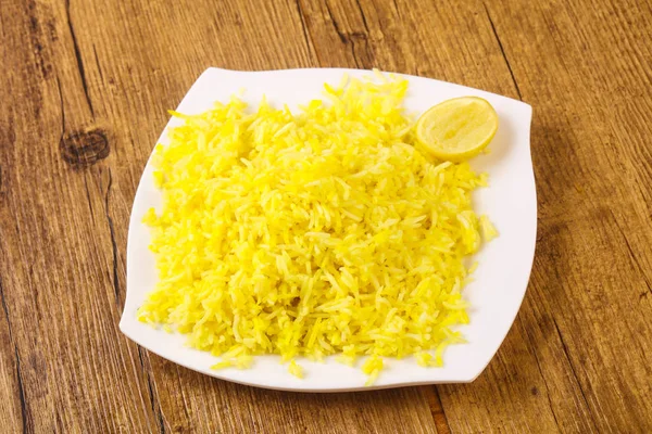 Indian Traditional Cuisine Yellow Rice Lime — Stock Photo, Image