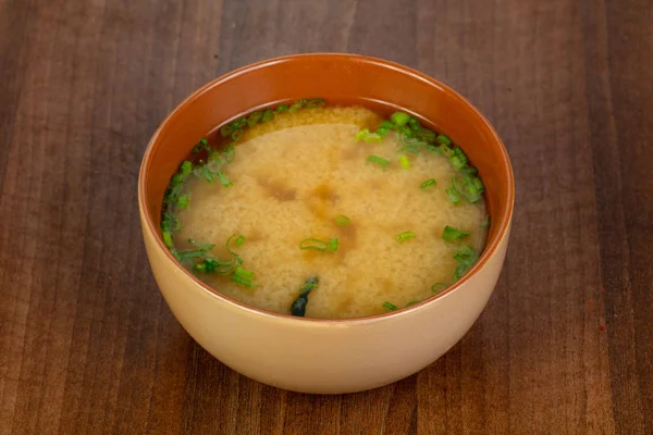 Sopa Miso Tradicional Japão Com Cebola Verde — Fotografia de Stock