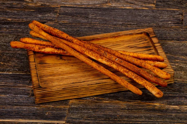 Brot Klebt Grissini Über Holzgrund — Stockfoto