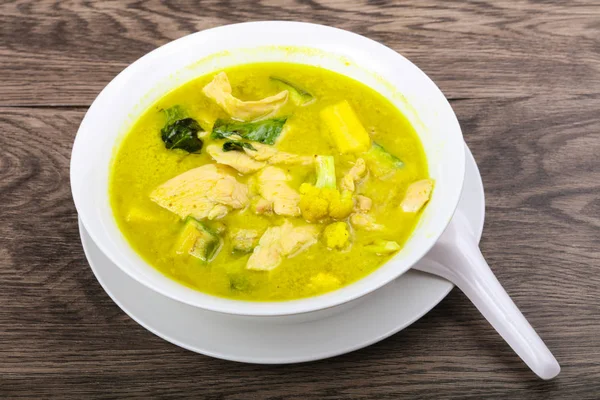 Curry Verde Com Frango Berinjela Cozinha Asiática — Fotografia de Stock