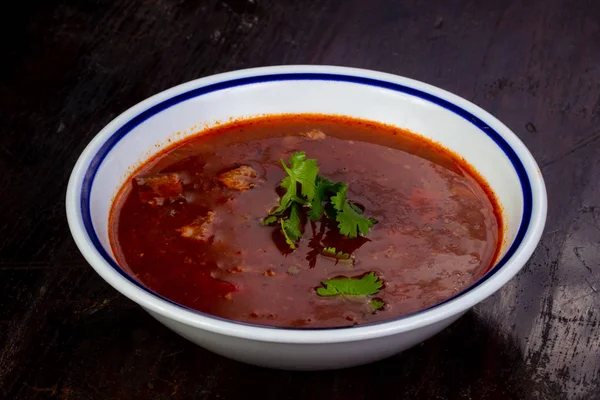 Sopa Tomate Com Carne Feijão — Fotografia de Stock