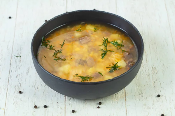 Pea soup with beef and dill — Stock Image Pea Soup Beef Dill Stock Picture