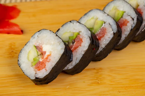 Delicious Spicy Sushi Rolls Prawns — Stock Photo, Image