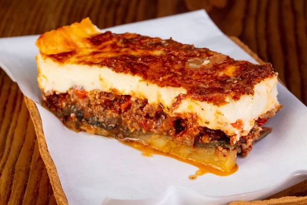 Řecké Tradiční Mousaka Masem — Stock fotografie