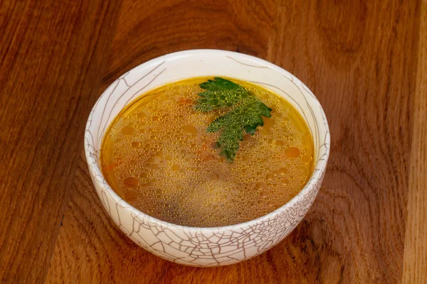 Chicken Soup Parsley Wooden Background — Stock Photo, Image