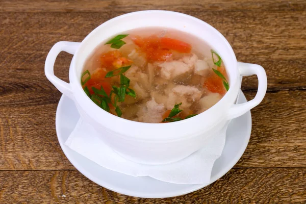 Sup Ayam Dengan Wortel Dan Herbal — Stok Foto