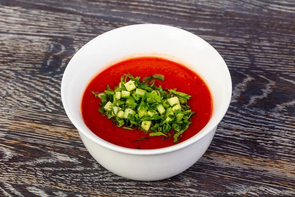Tasty Gazpacho Soup Herbs Vegetables — Stock Photo, Image