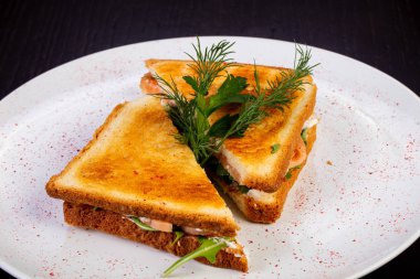 Lezzetli kızarmış sandviç somon ile 