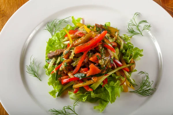 Hot Beef Salad White Plate — Stock Photo, Image