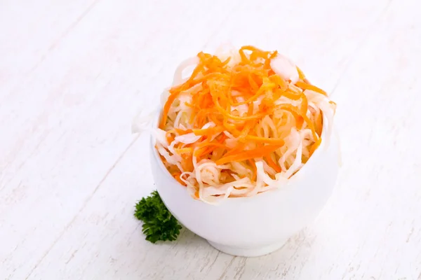 Traditional fermented cabbage sauerkraut in the bowl — Stock Image Traditional Fermented Cabbage Sauerkraut Bowl Stock Image