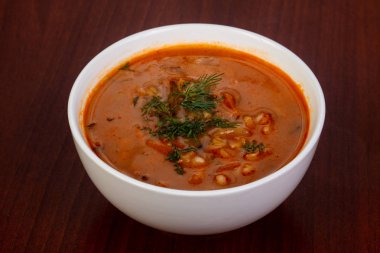 Turşu sebze ile Rus geleneksel çorba Rassolnik