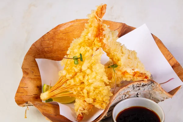 Tempura Camarão Com Molho Soja — Fotografia de Stock