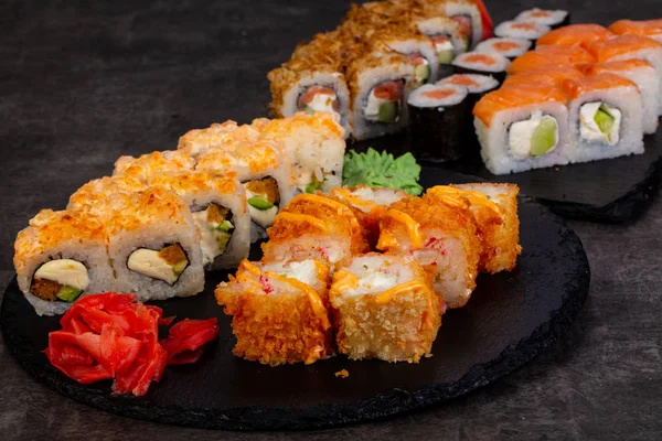 Japán Sushi Szett Különböző Összetevő — Stock Fotó