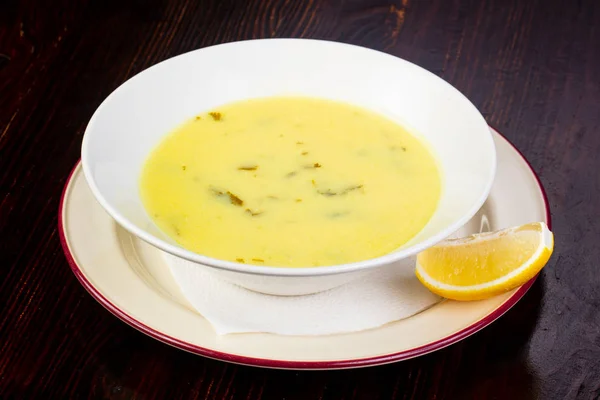 Georgian soup chihirtma served lemon — Stock Image Georgian Soup Chihirtma Served Lemon Royalty Free Stock Photos