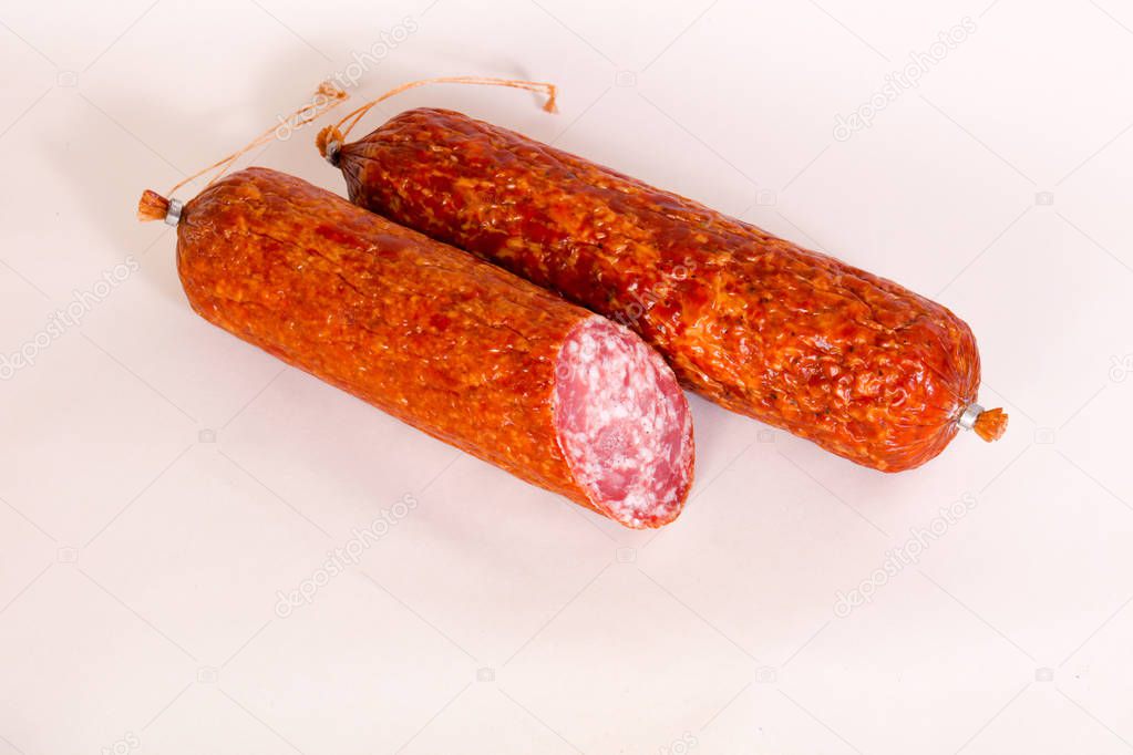 Two Salamy sausages isolated