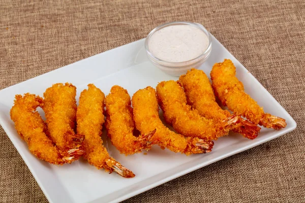 Garnaal Tempura Met Witte Saus — Stockfoto